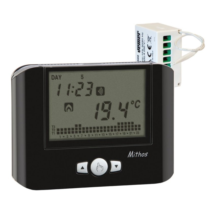 Digitální programovatelný termostat na stěnu Vemer Set Mithos RF Nero